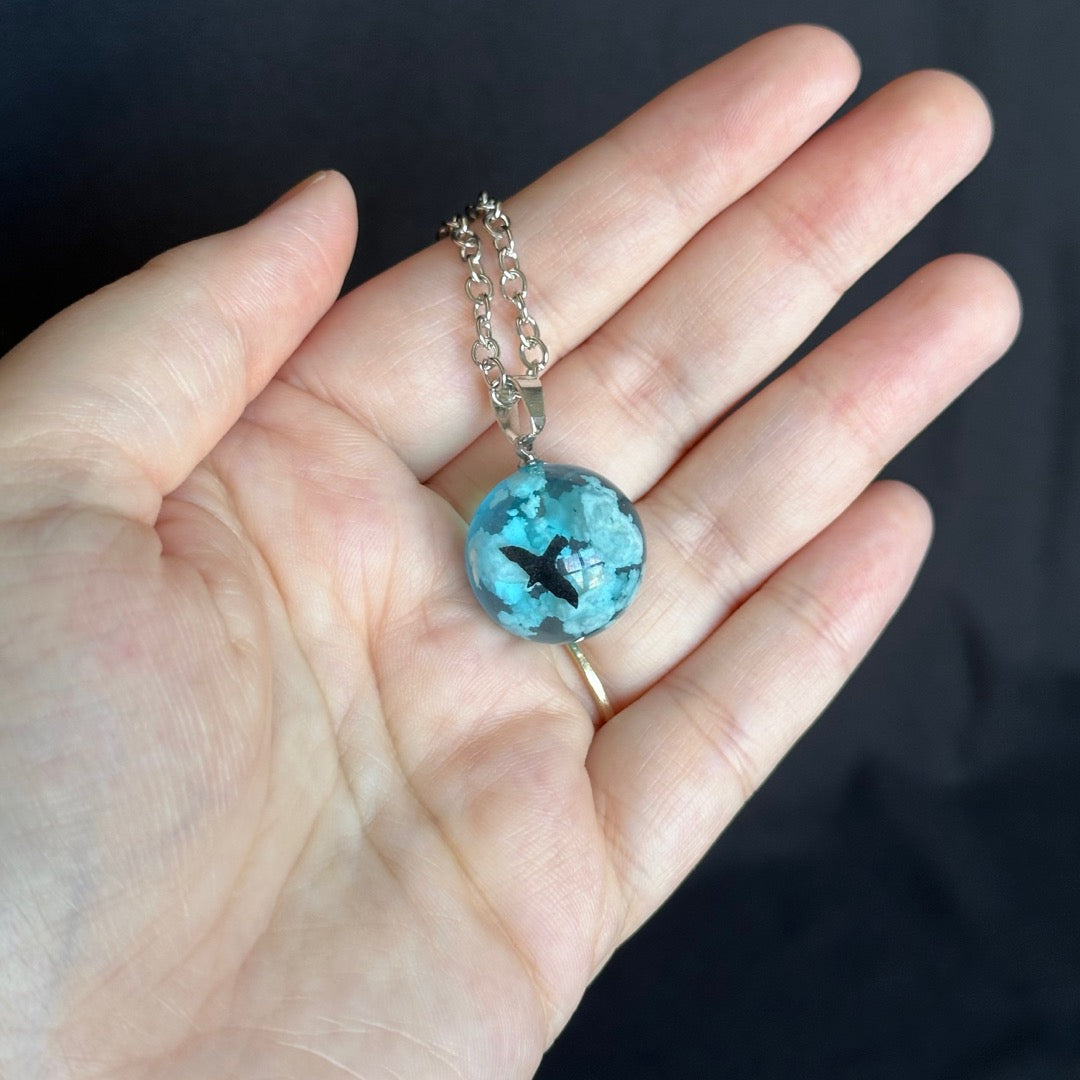 Crow in Clouds - Glass Pendant Necklace