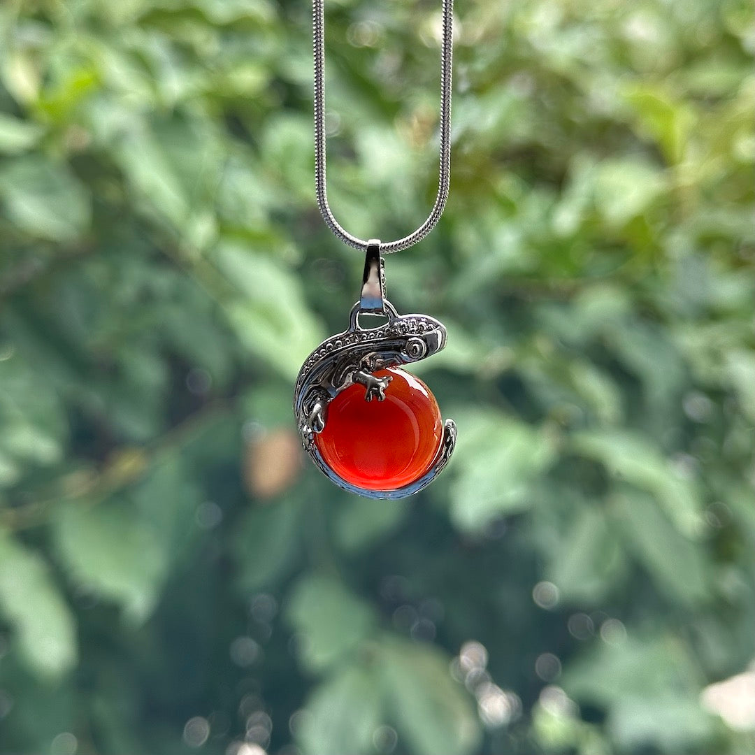 Rain-Charming Salamander - Carnelian Fidget Pendant