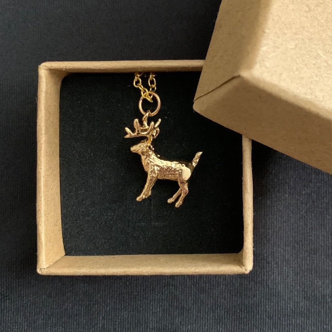 Deer Antler Deer Charms For Necklaces 14K Gold 2D Deer Head