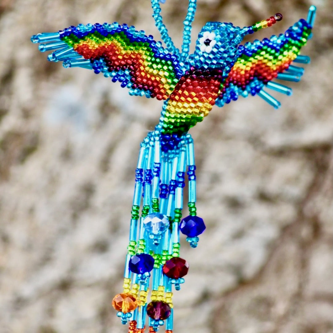 Hummingbird Charm - Hand-Beaded Ornament