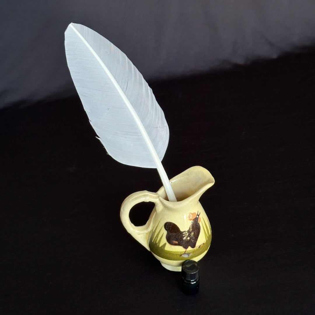 Quill Pen and Ink - Natural Feather Dip Pen and Green Ink