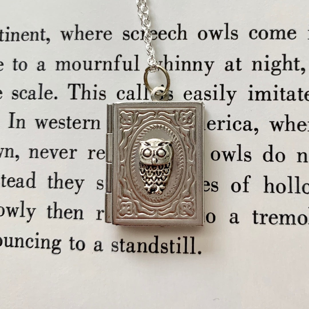 Book Locket - Owl Necklace with Tiny Pages