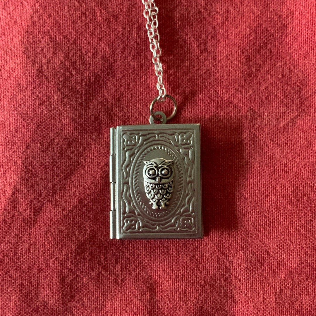 Book Locket - Owl Necklace with Tiny Pages