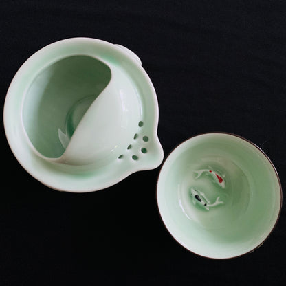 Tea Set with Koi Fish - Individual Teapot and Cup