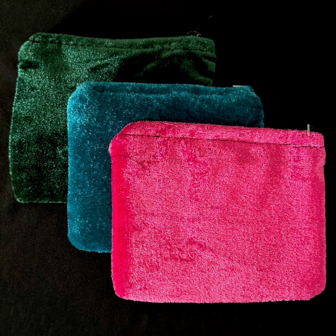 Embroidered Velvet Pouch - Floral Coin Purse - Oddment
