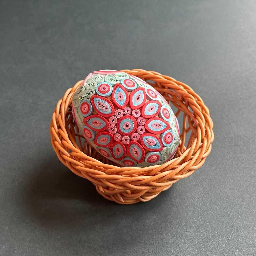 Patterned Egg - Handmade Paper Filigree on Wood