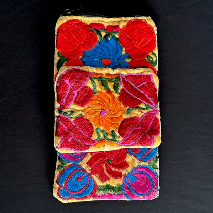 Embroidered Velvet Pouch - Floral Coin Purse