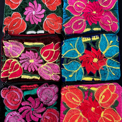 Embroidered Velvet Pouch - Floral Coin Purse