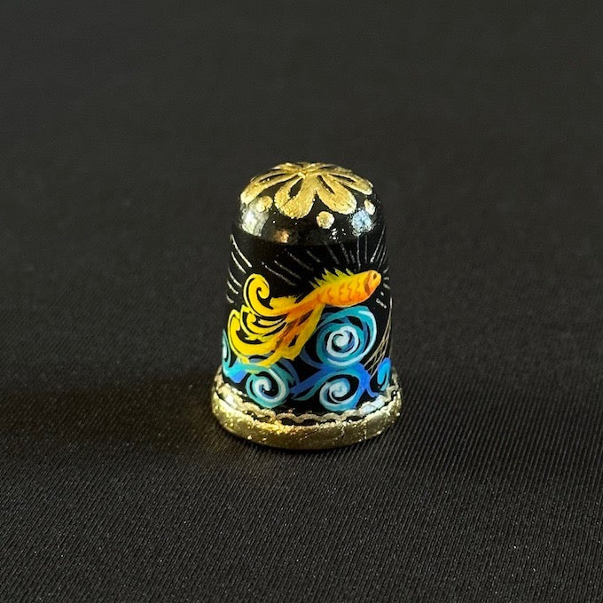 Gold Fish Thimble - Hand-Painted Wooden Fairy Tale Thimble
