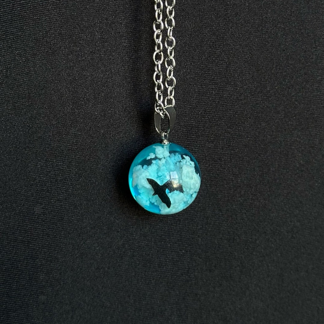 Crow in Clouds - Glass Pendant Necklace