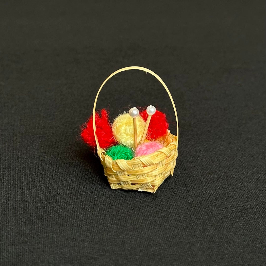 Knitting Basket Mini - Wicker Basket with Yarn and Knitting Needles