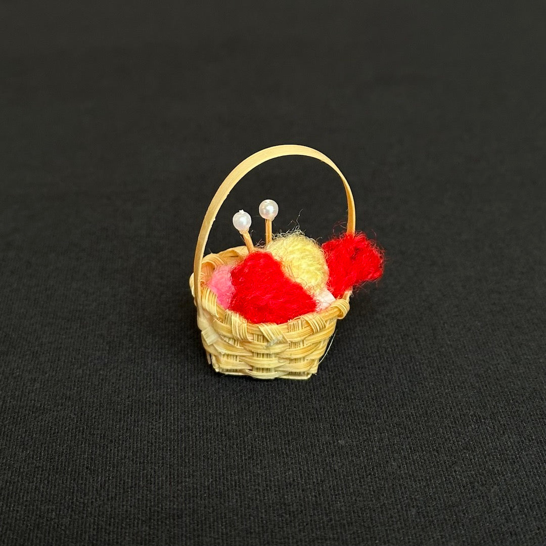 Knitting Basket Mini - Wicker Basket with Yarn and Knitting Needles