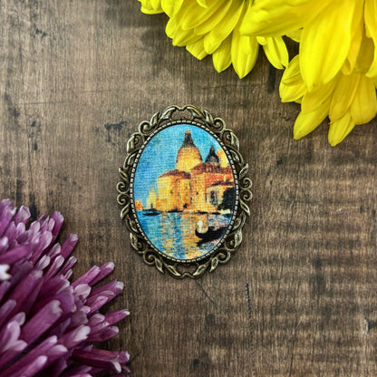 Painting of the City of Canals - Miniature Framed Art Brooch