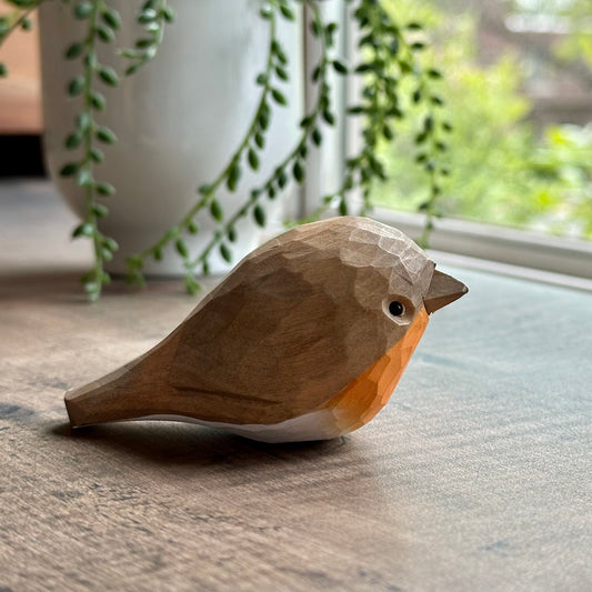 Bright-Eyed Robin - Hand-Carved Wooden Figure