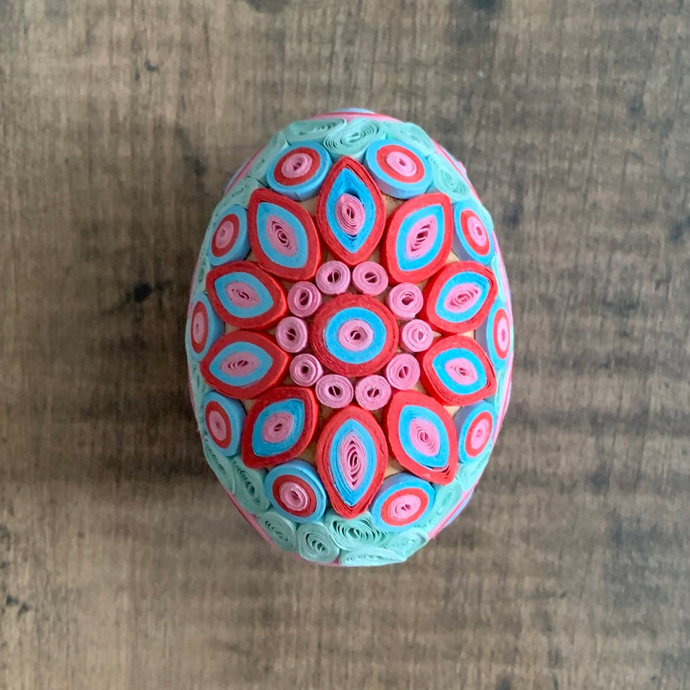 Patterned Egg - Handmade Paper Filigree on Wood