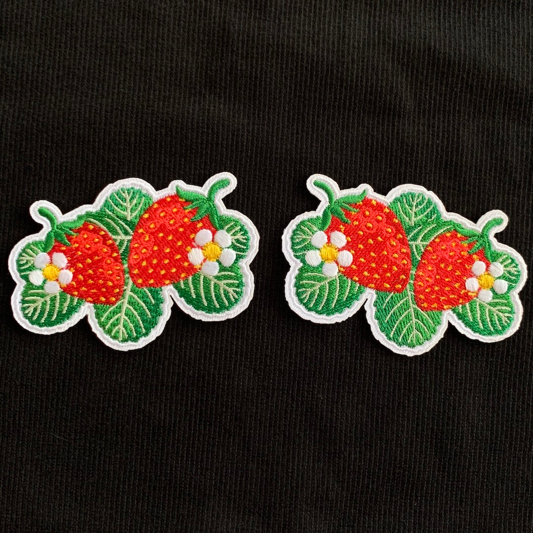 Embroidered Strawberries - Iron-On Patches