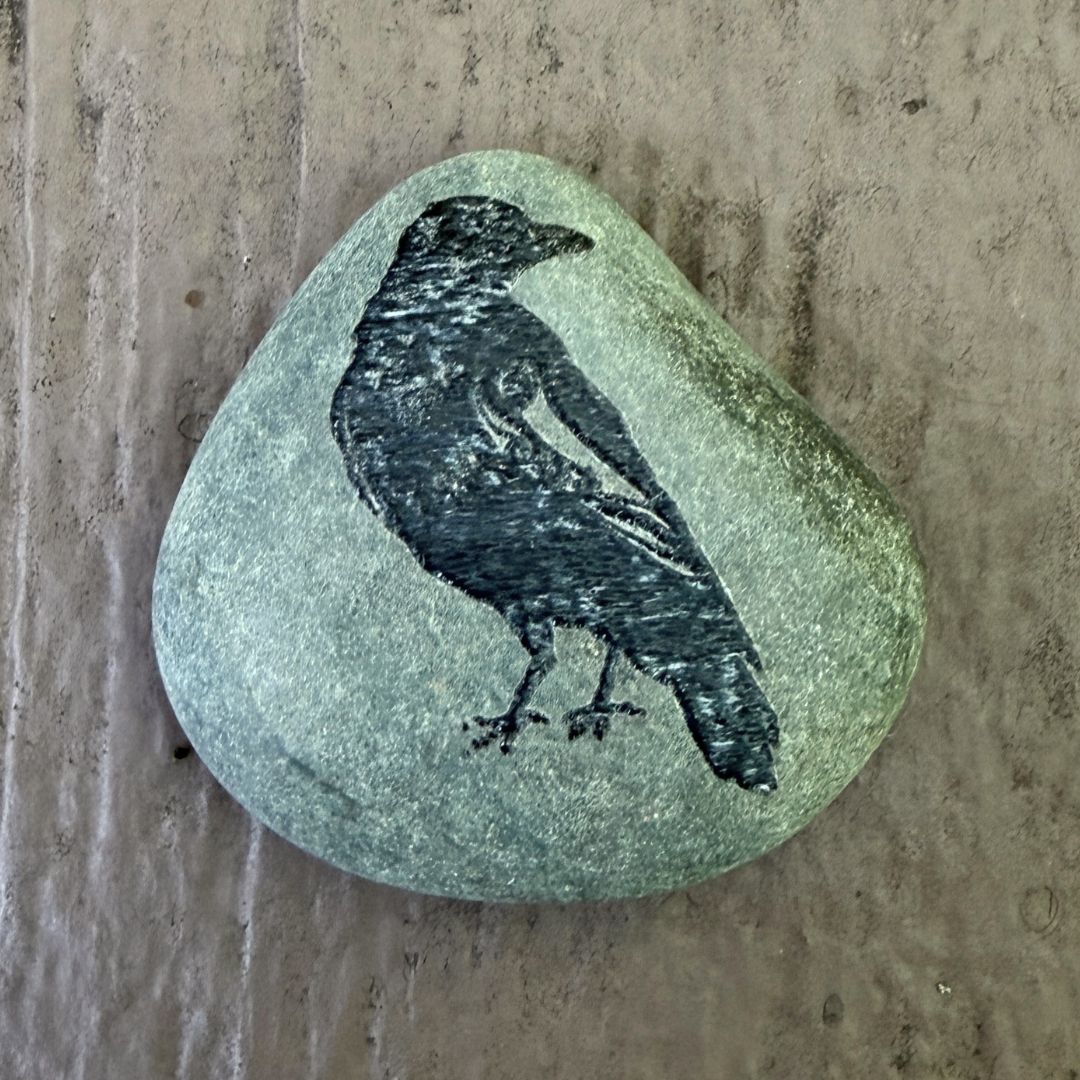 Raven Worry Stone - River Rock Engraved with Raven