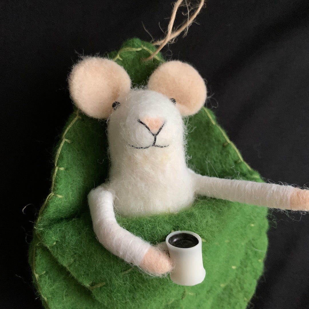 Leonard in a Leafy Bed - Felt Mouse Ornament