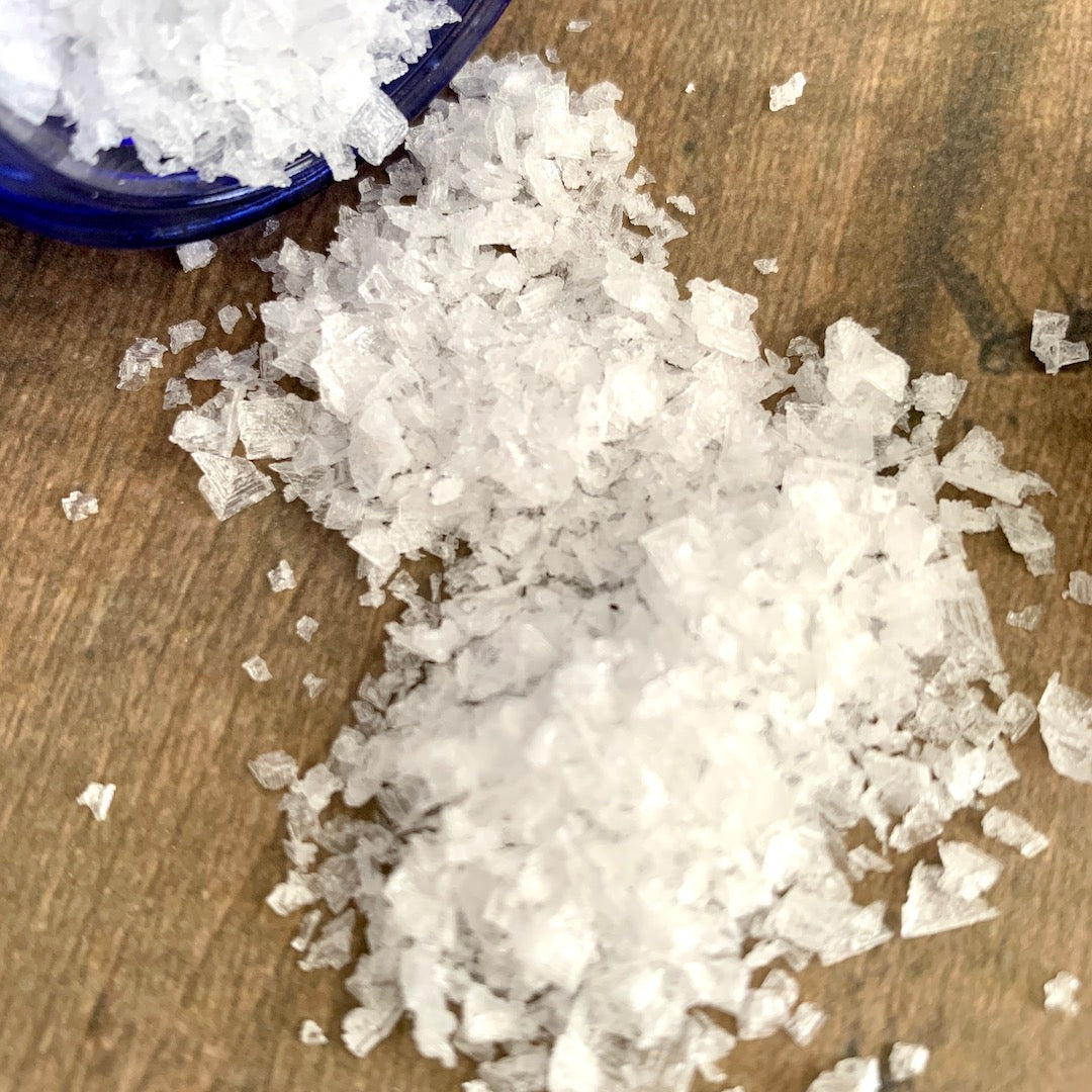 Flaky Sea Salt - Maldon Salt in a Cobalt Blue Glass Jar