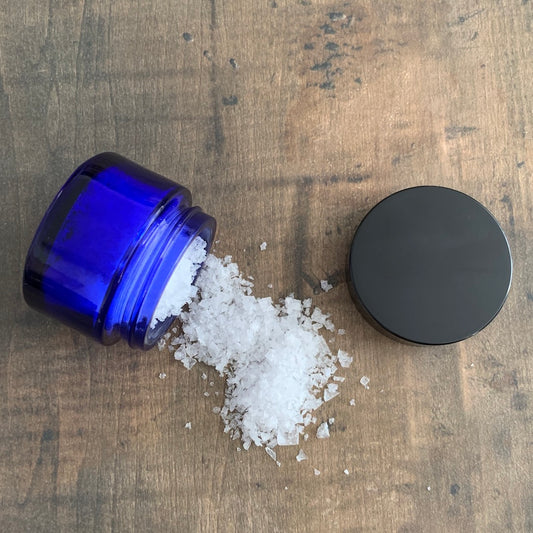 Flaky Sea Salt - Maldon Salt in a Cobalt Blue Glass Jar