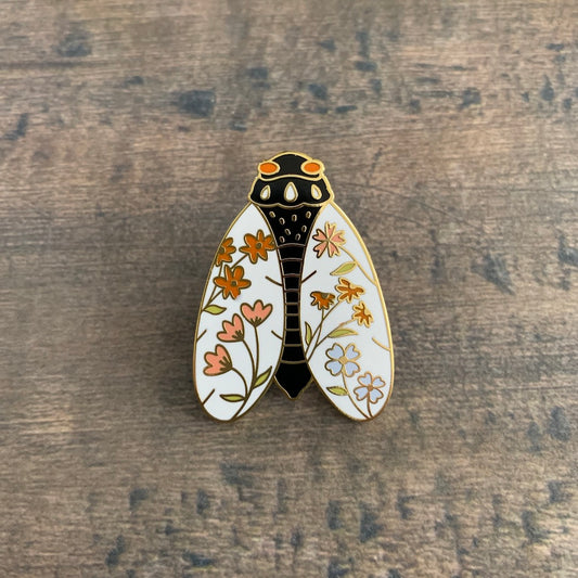 The Singing Herald - Floral Enamel Cicada Brooch