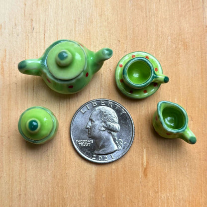 Leafy Tea Set - Miniature Ceramic Tea Service and Tray