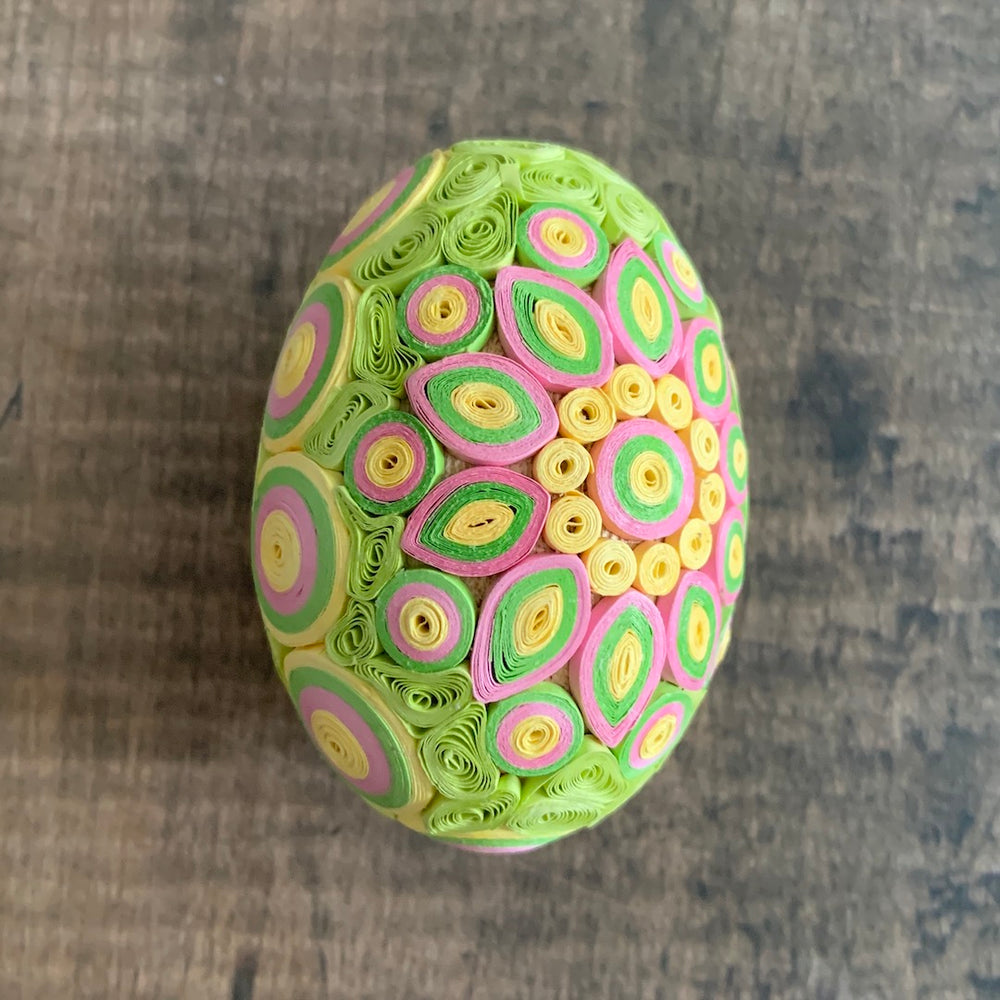 Patterned Egg - Handmade Paper Filigree on Wood