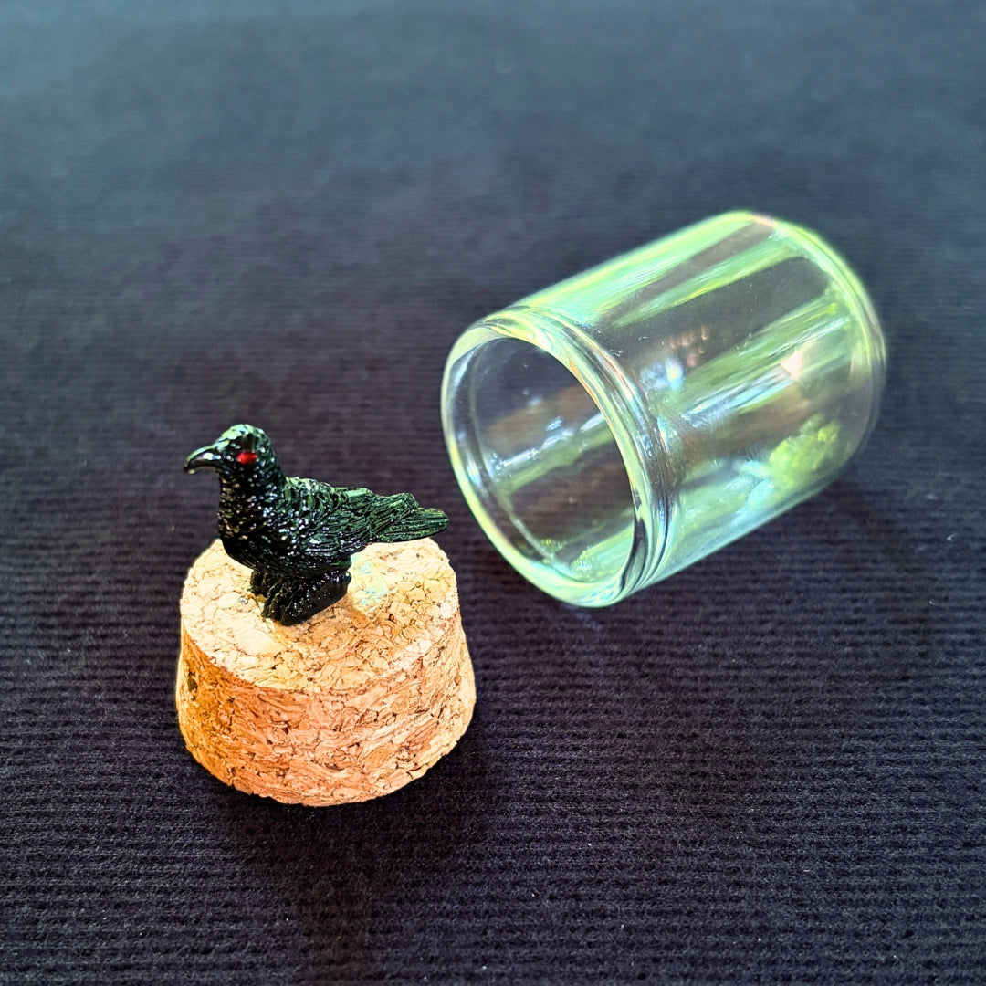Spooky Display - Crow Figurine in a Glass Dome