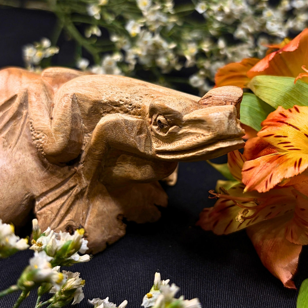 Hand-Carved Frog - Parasite Wood Sculpture