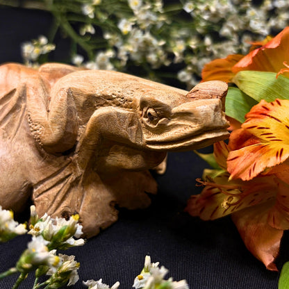 Hand-Carved Frog - Parasite Wood Sculpture