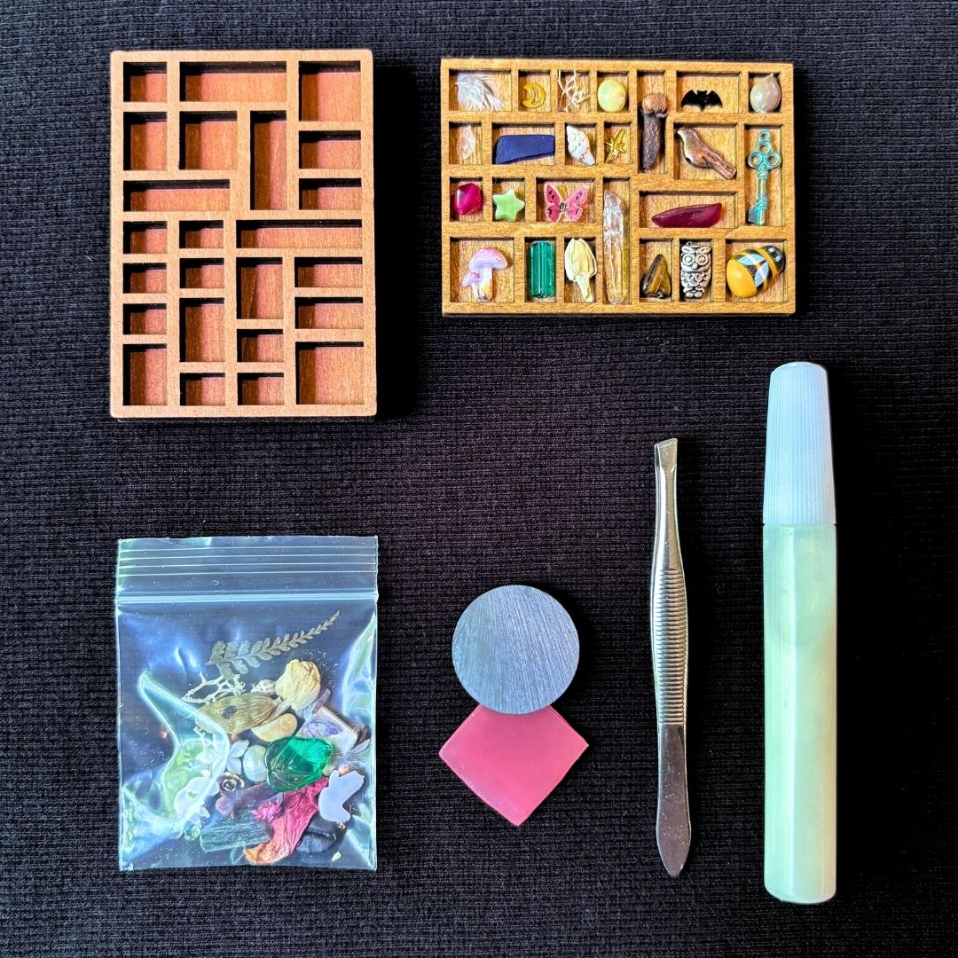 Tiny Printer's Tray with Curiosities - Miniature Curio Display