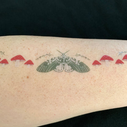 Ring of Toadstools - Temporary Tattoo with Moths and Toadstools