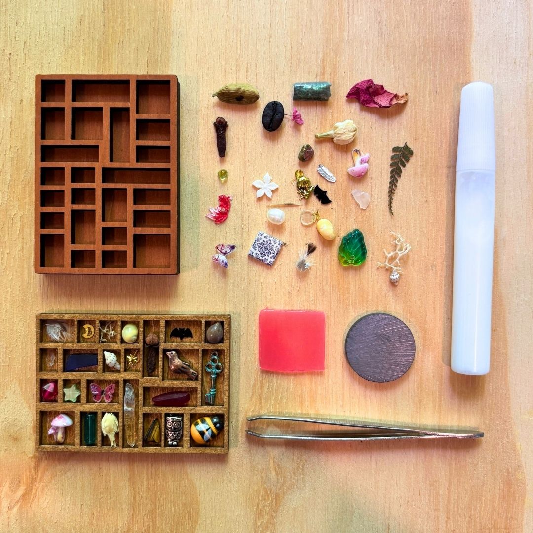 Tiny Printer's Tray with Curiosities - Miniature Curio Display