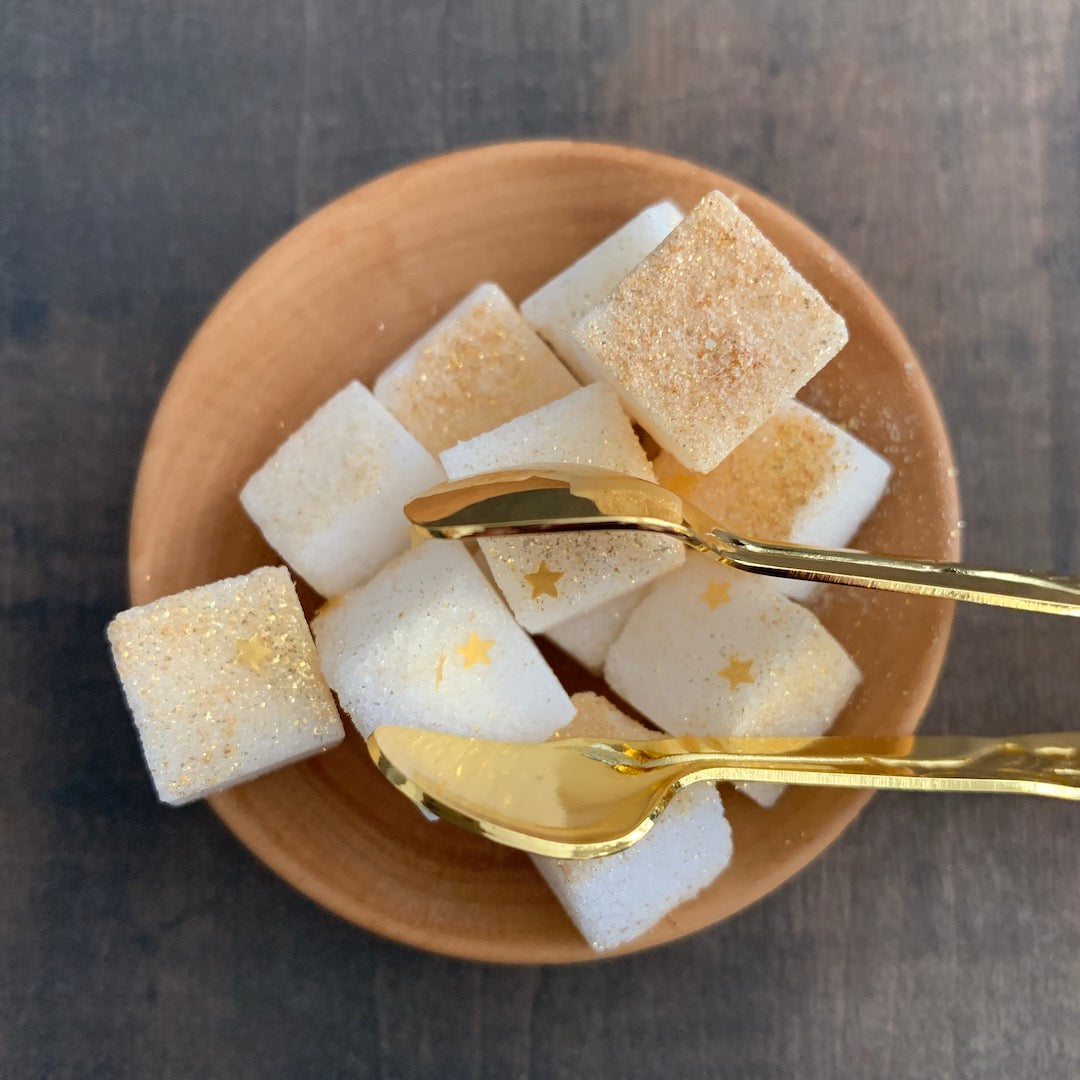 Sparkling Sugar Cubes with Flower-Patterned Tongs