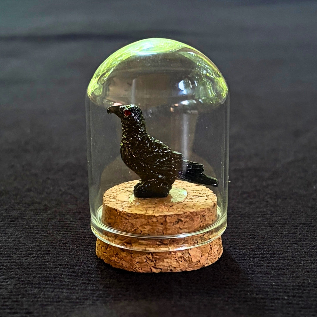 Spooky Display - Crow Figurine in a Glass Dome