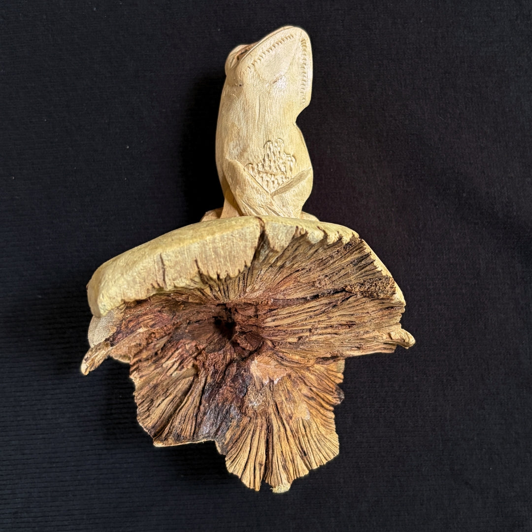 Hand-Carved Frog - Parasite Wood Sculpture