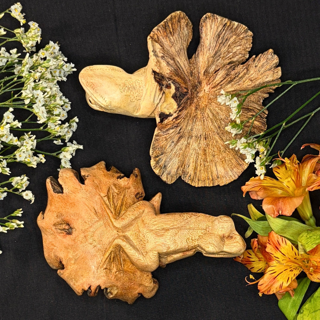 Hand-Carved Frog - Parasite Wood Sculpture