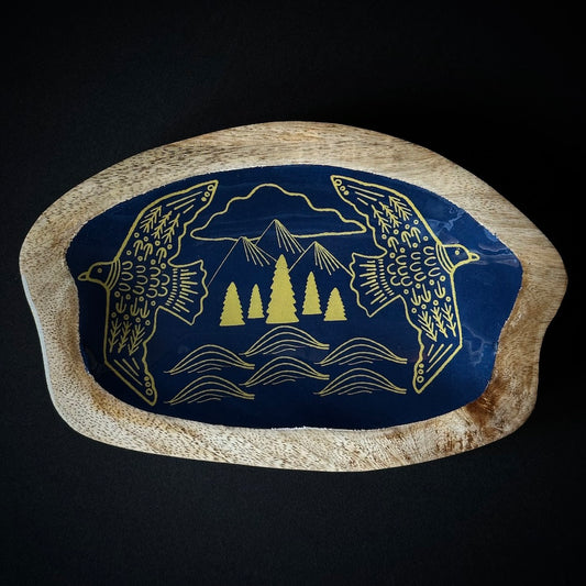 The Twins Unfurl Their Wings - Mango-Wood Trinket Tray