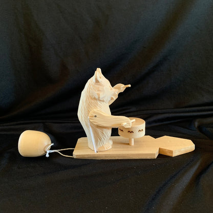 Drumming Bear - Carved Wooden Toy