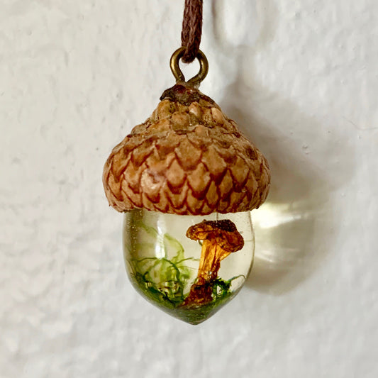 A Moment Captured Beneath the Oak Trees - Resin Acorn with Mushroom and Moss