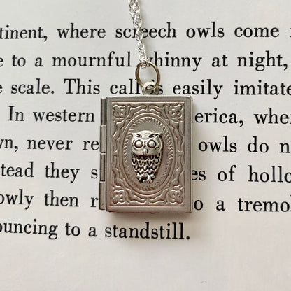 Book Locket - Owl Necklace with Tiny Pages