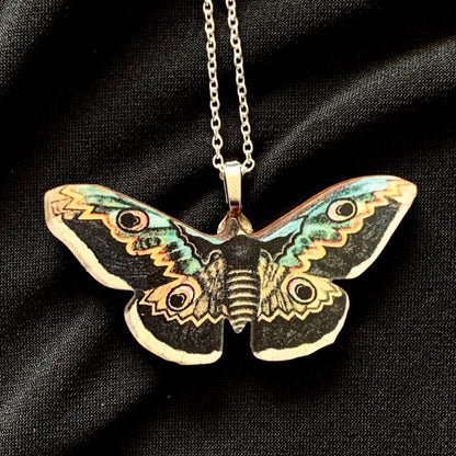 Captured Moth - Wooden Pendant Necklace