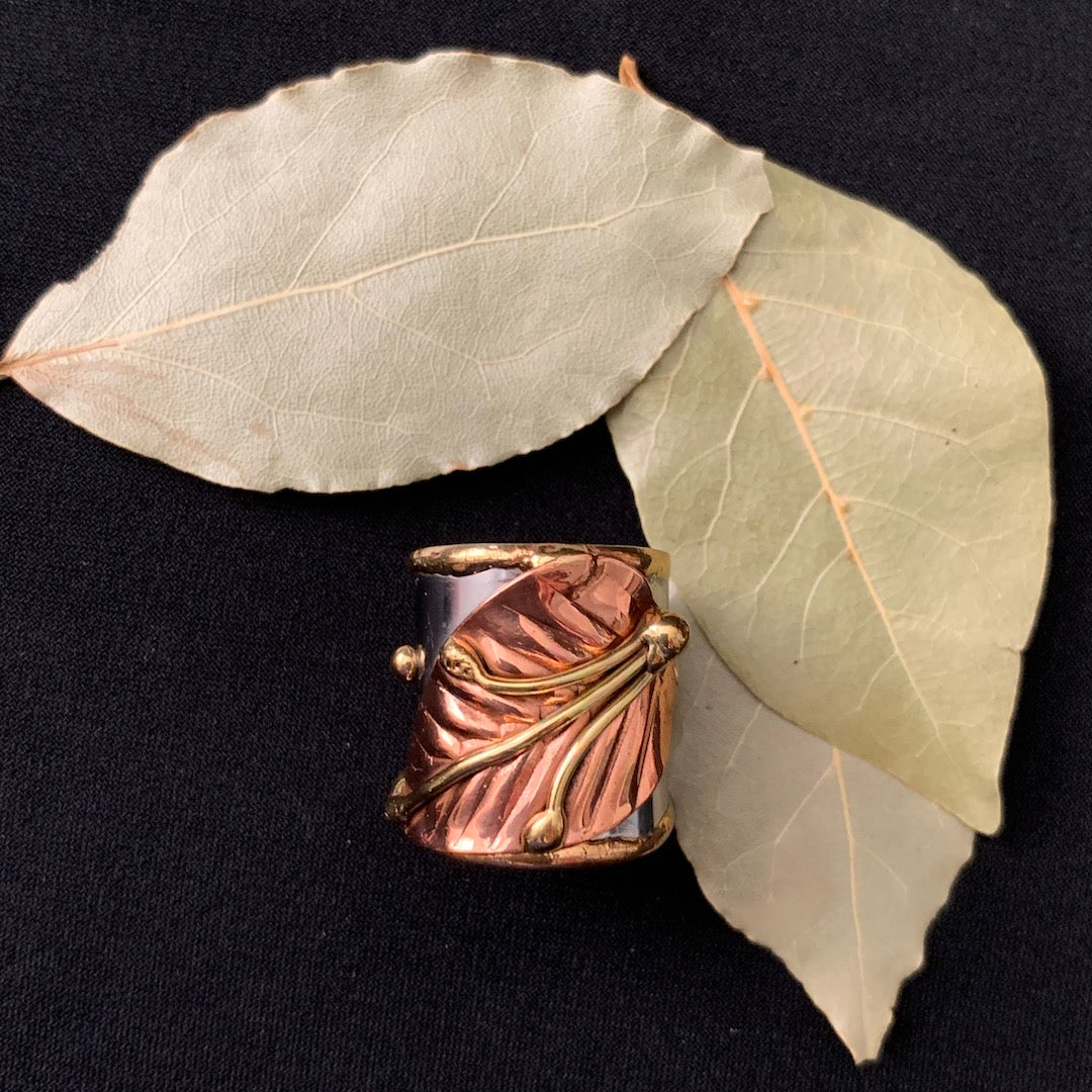 Revealing Ring - Adjustable Mixed-Metal Leaf Ring