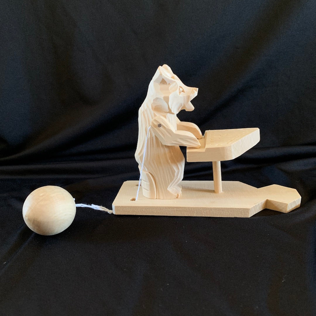 Piano-Playing Bear - Carved Wooden Toy