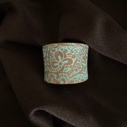 Patinated Ring - Adjustable Embossed Copper Ring