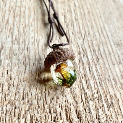 A Moment Captured Beneath the Oak Trees - Resin Acorn with Mushroom and Moss