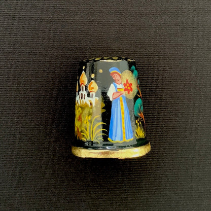 Scarlet Flower Thimble - Hand-Painted Wooden Fairy Tale Thimble