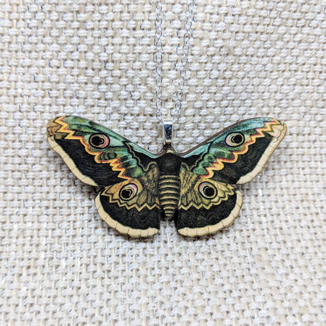 Captured Moth - Wooden Pendant Necklace