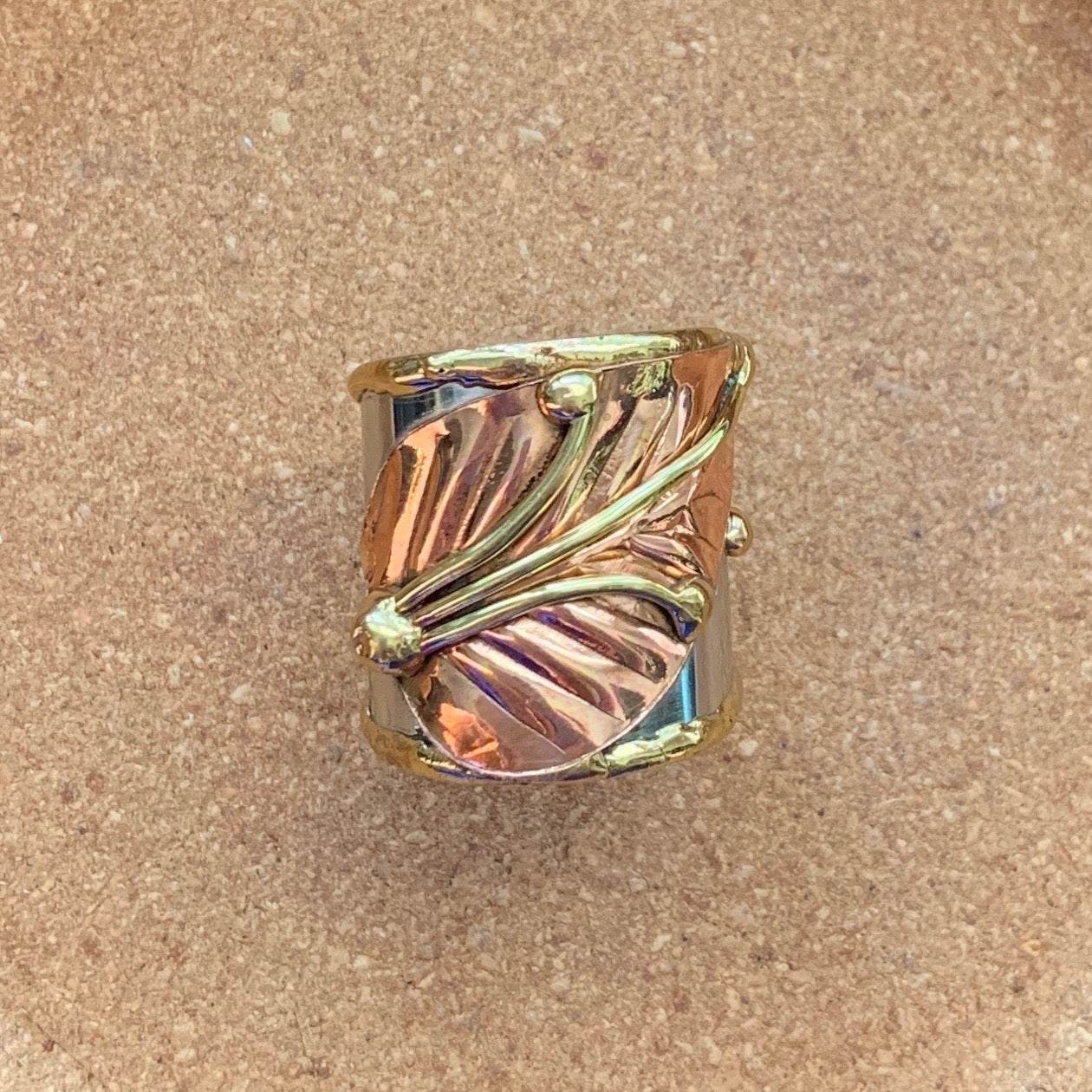 Revealing Ring - Adjustable Mixed-Metal Leaf Ring